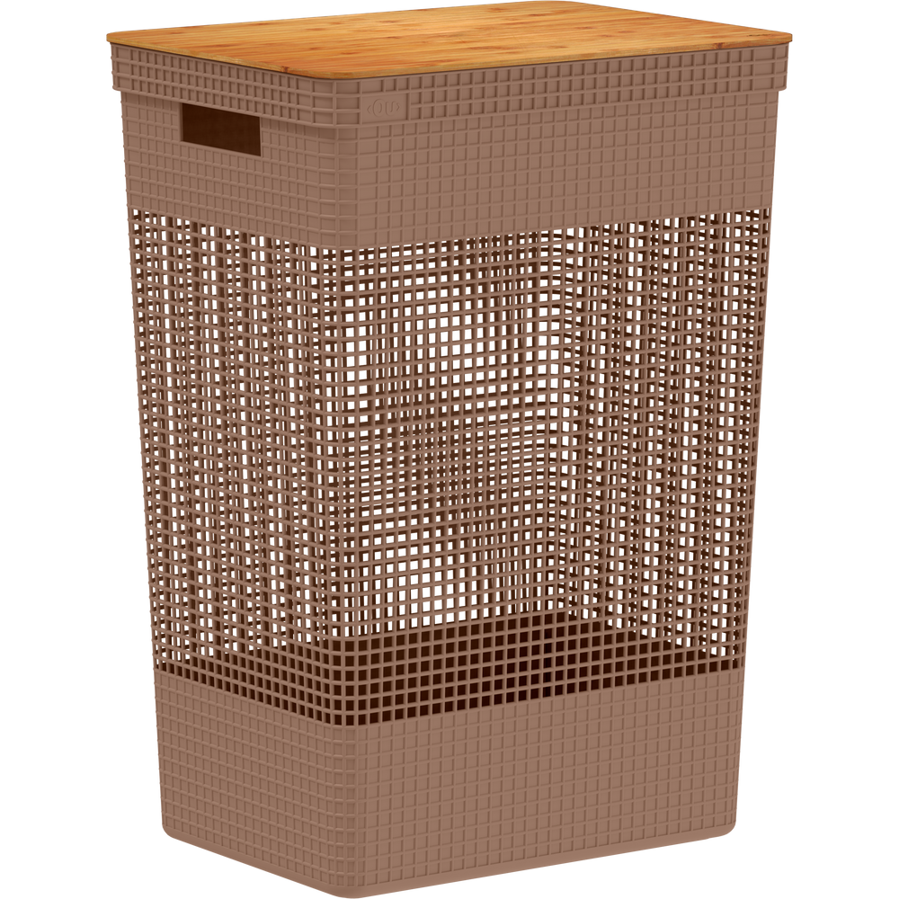 Cesto ropa Grid c/tapa bambú 49 L