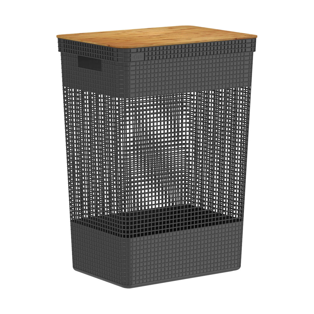 Cesto ropa Grid c/tapa bambú 49 L