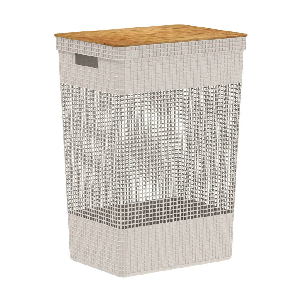 Cesto ropa Grid c/tapa bambú 49L