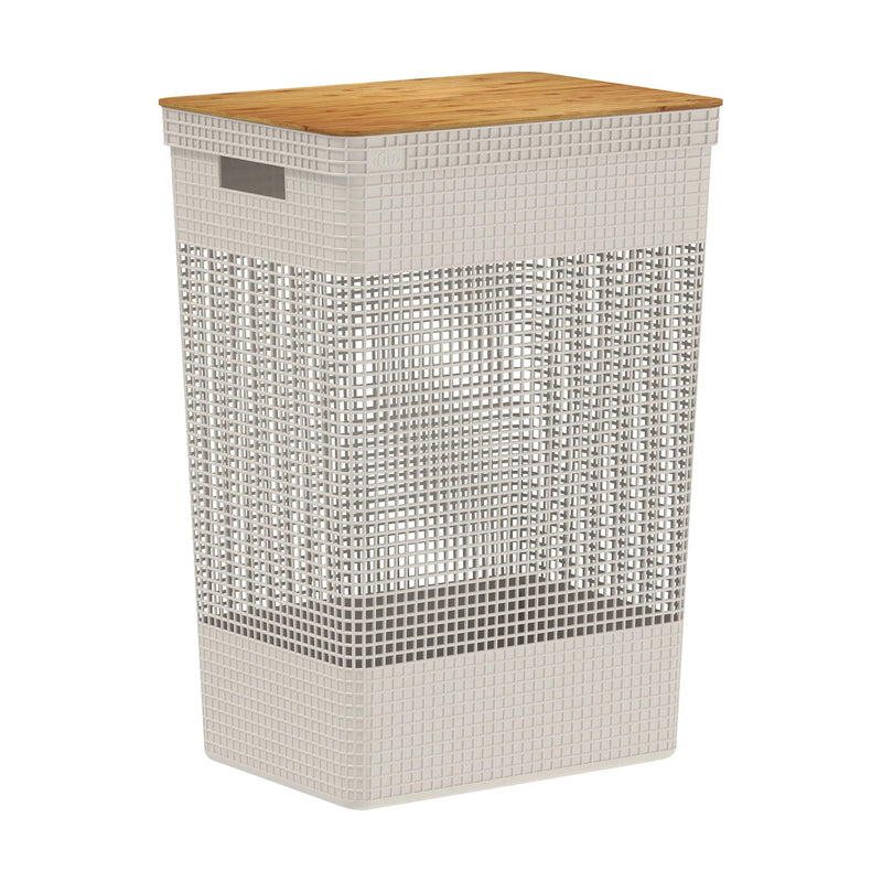 Cesto ropa Grid c/tapa bambú 49L