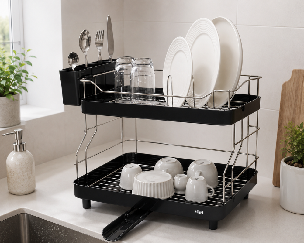 Escurridor de platos Smart Plus 2 niveles negro