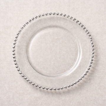Set de 6 Platos de Sitio Cristal Borde de Perlas plateado
