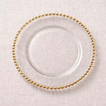 Set de 6 Platos de Sitio Cristal Borde de Perlas dorado