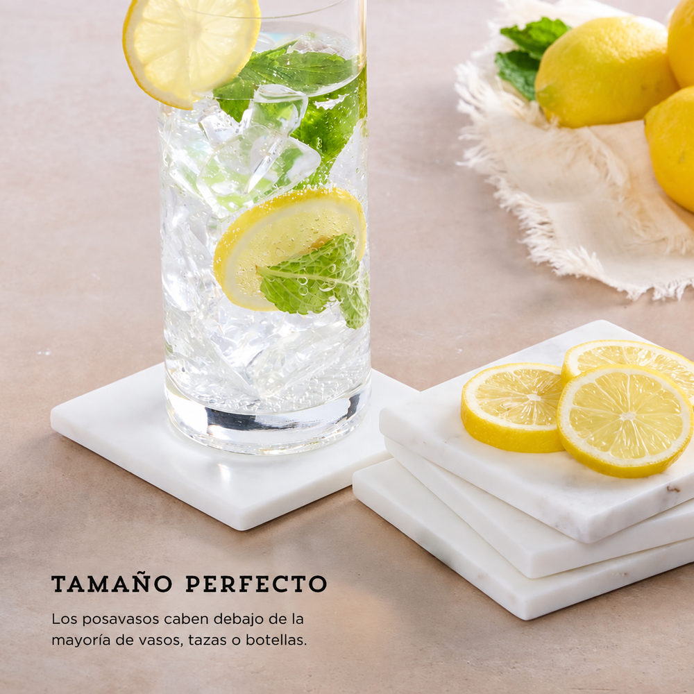 Set x 4 posavasos marmol blanco