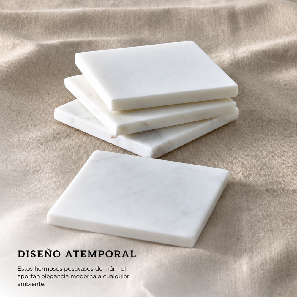 Set x 4 posavasos marmol blanco