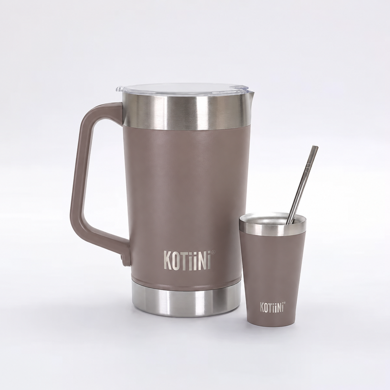 Jarra térmica de acero inoxidable 2 L con vaso de 140 ml taupe