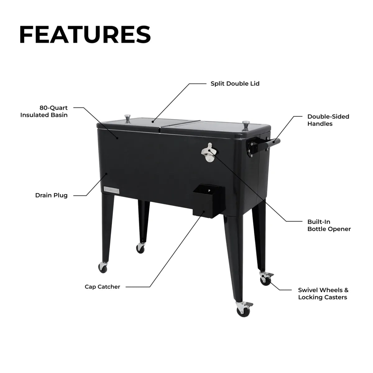 Cooler patio con ruedas negro 76 litros