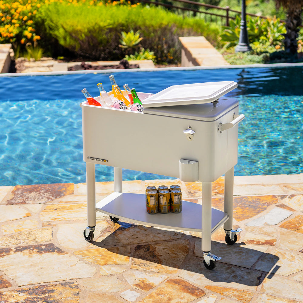 Cooler patio ruedas, repisa y divisiones 76 litros blanco