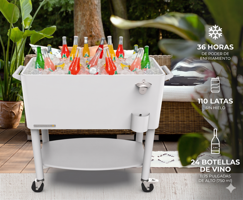 Cooler patio ruedas, repisa y divisiones 76 litros blanco