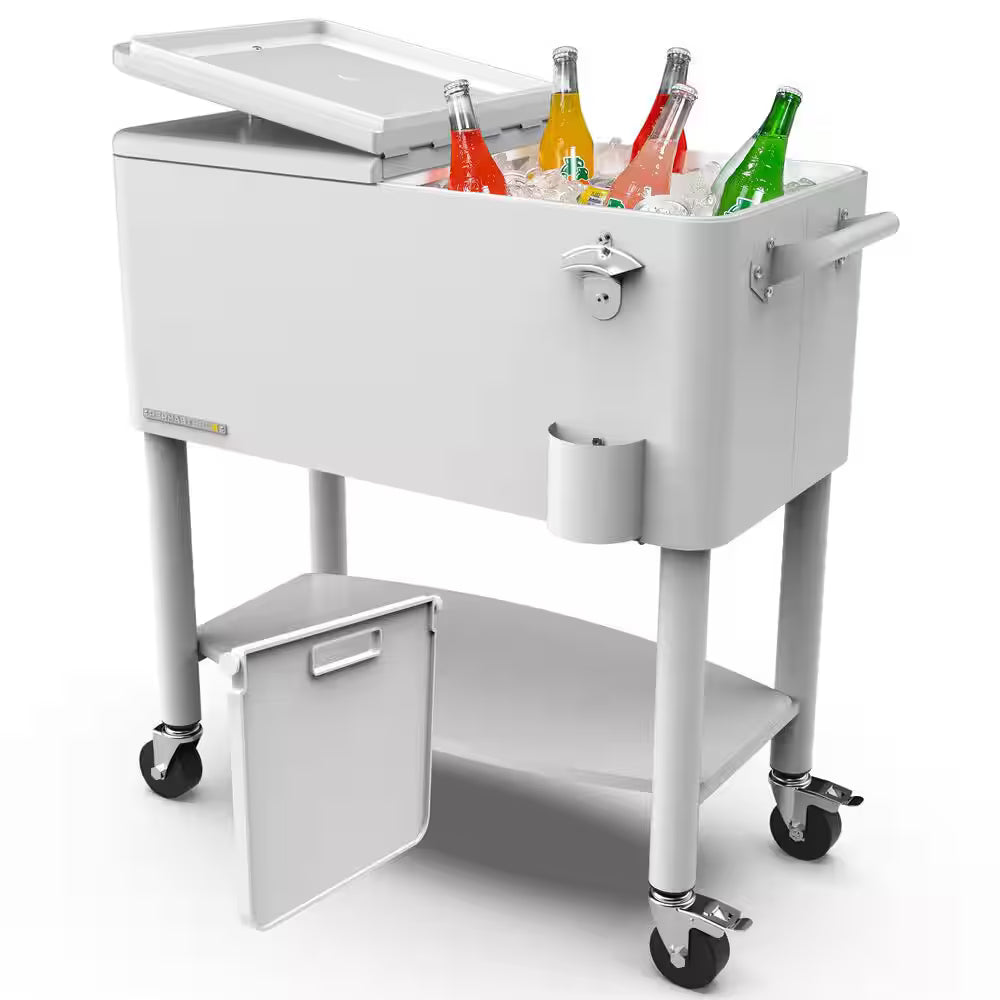 Cooler patio ruedas, repisa y divisiones 76 litros blanco