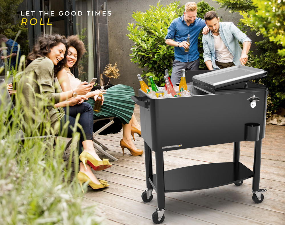 Cooler patio ruedas, repisa y divisiones 76 litros negro