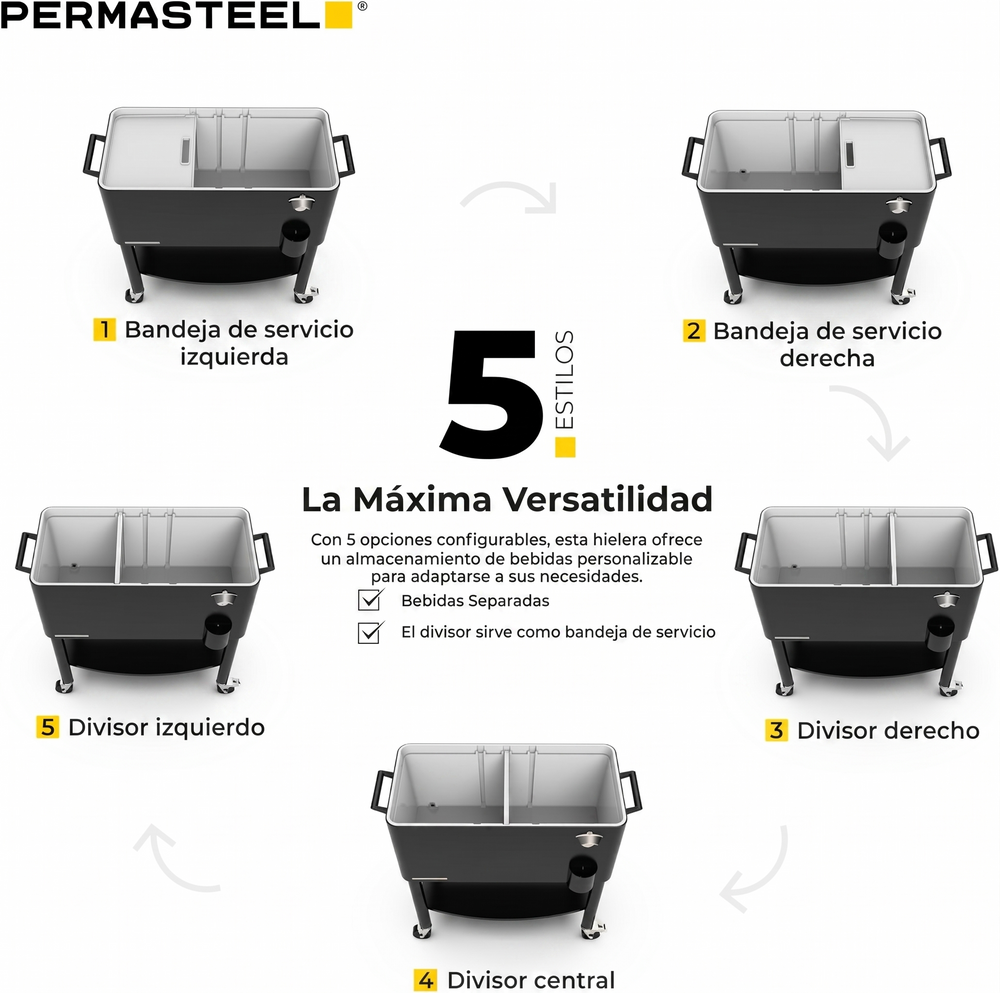 Cooler patio ruedas, repisa y divisiones 76 litros negro