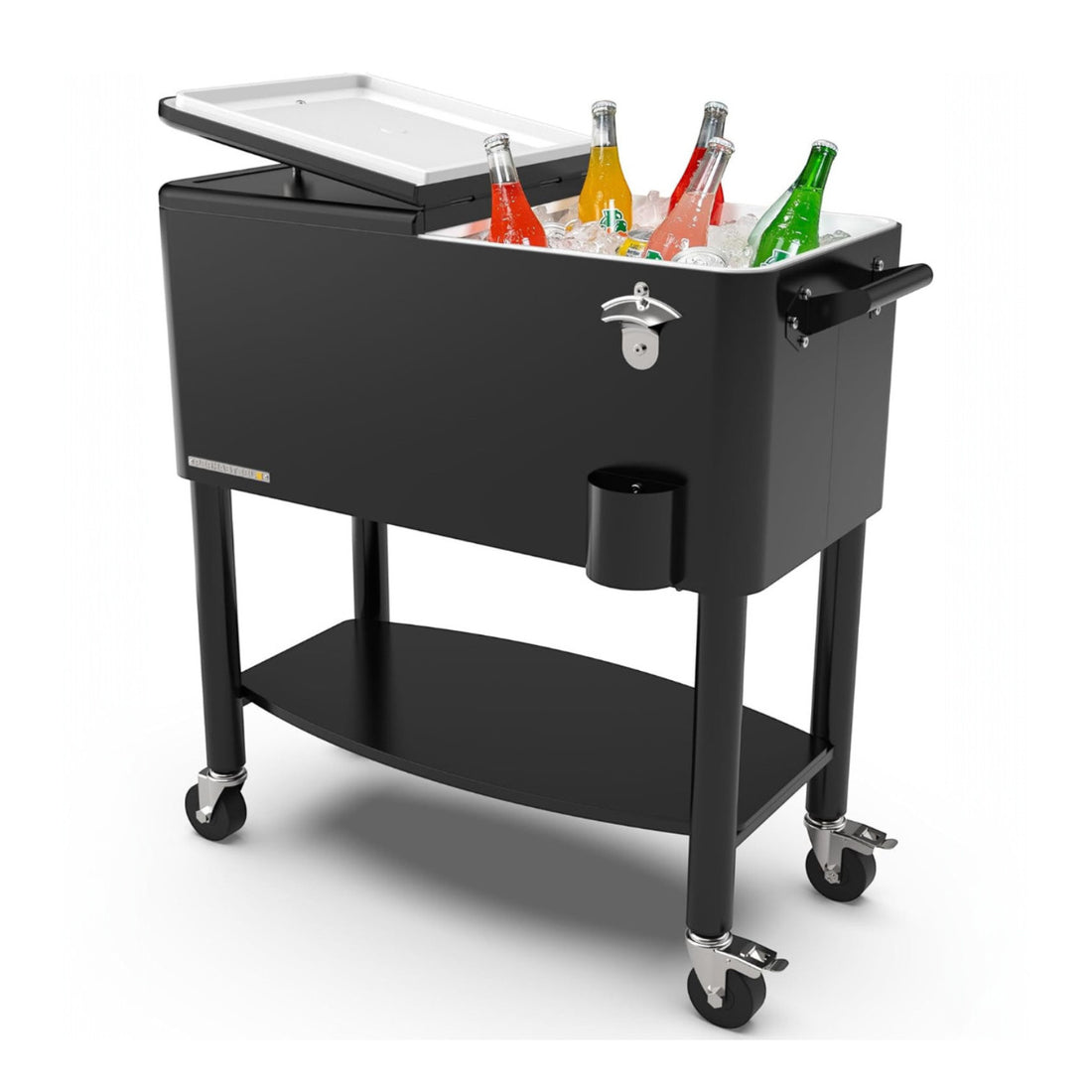Cooler patio ruedas, repisa y divisiones 76 litros negro