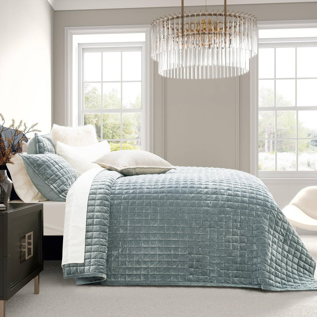 Cubrecama Velvet Premium Elenora azul hielo