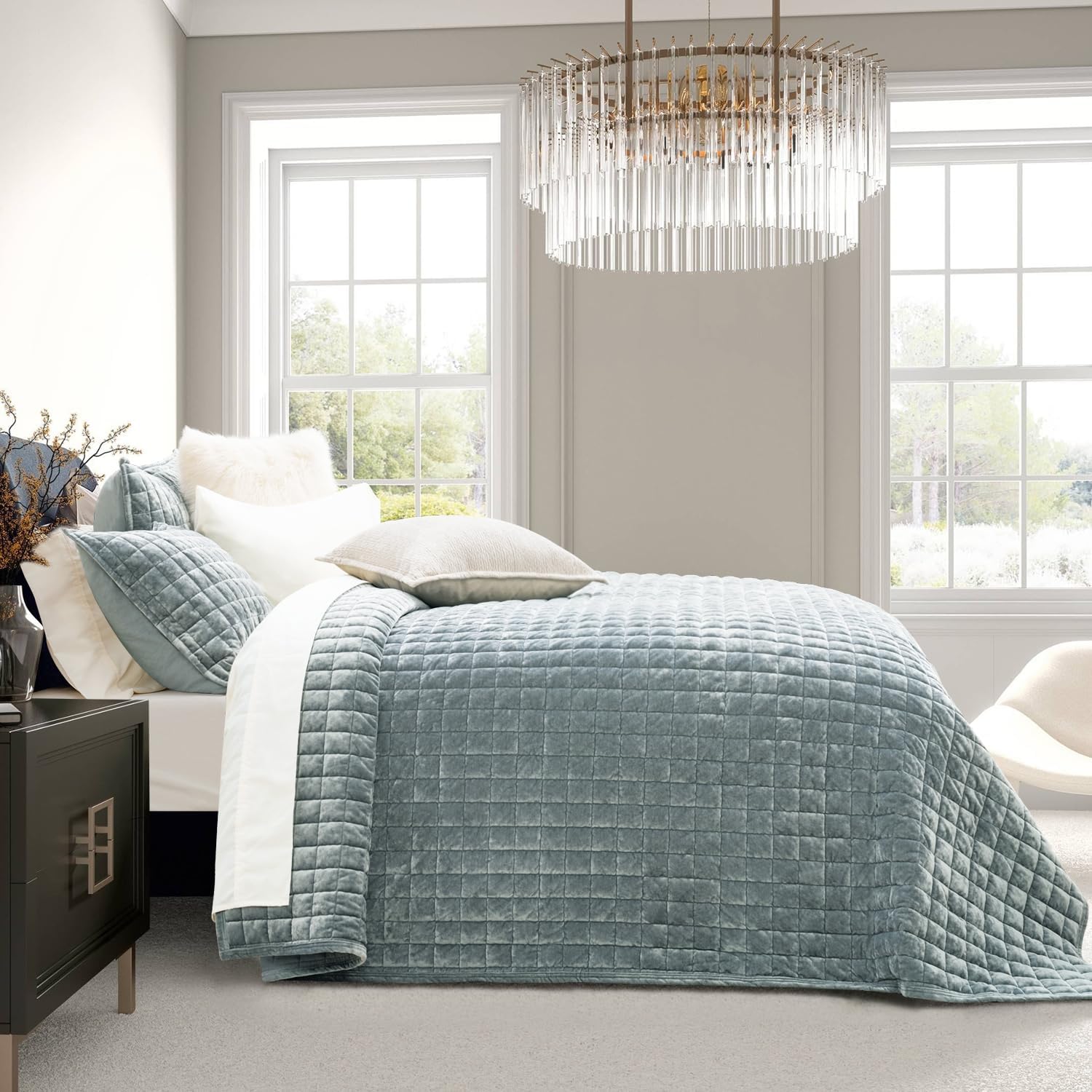 Cubrecama Velvet Premium Elenora azul hielo
