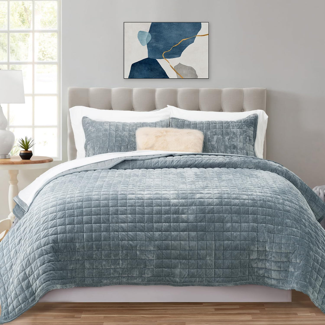 Cubrecama Velvet Premium Elenora azul hielo