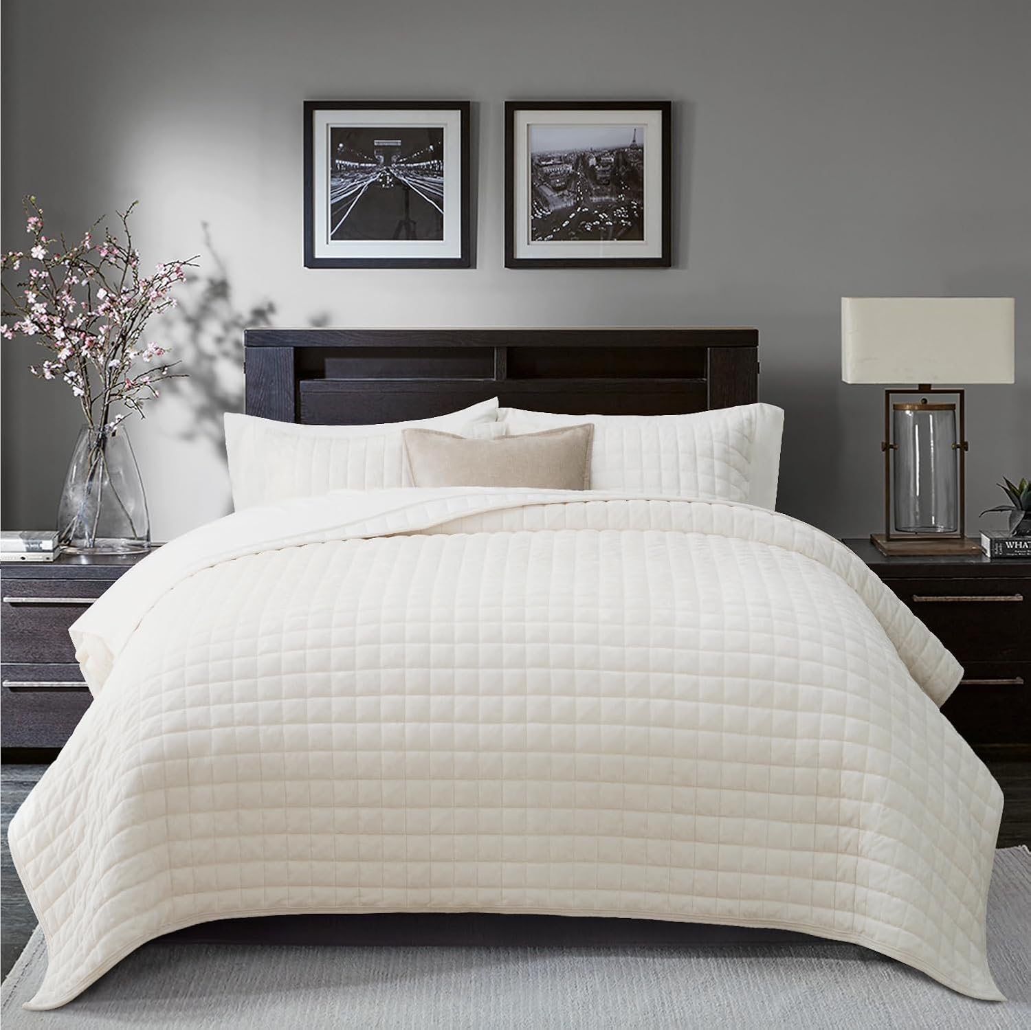 Cubrecama Velvet Premium Elenora blanco crema