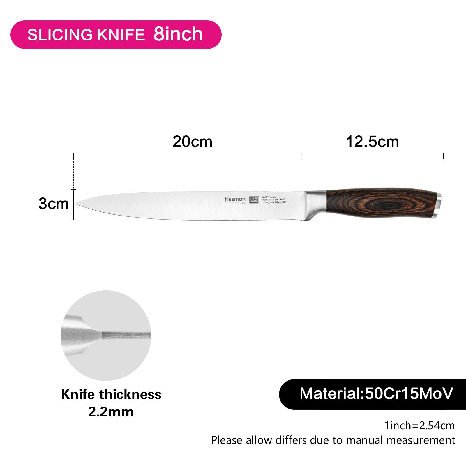 Cuchillo Slicing 8" acero alemán Fissman Lorze