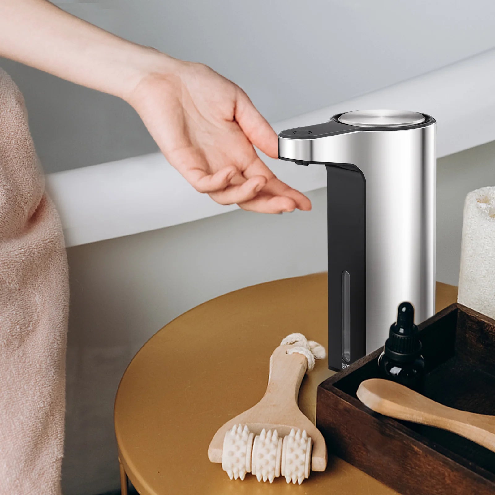 Dispensador jabón líquido sensor Aroma SMART plateado USB