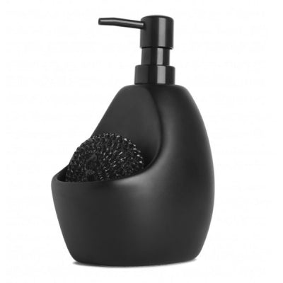 Dispensador de Jabón con Porta Esponja Joey Negro – Cerámica Premium para Cocina Moderna