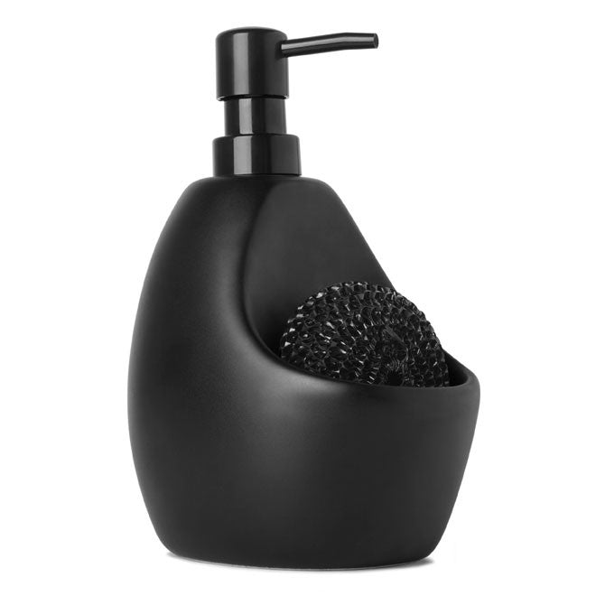 Dispensador de Jabón con Porta Esponja Joey Negro – Cerámica Premium para Cocina Moderna