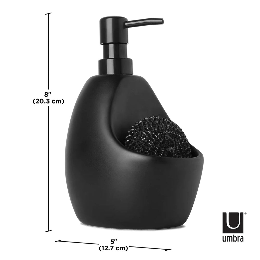 Dispensador de Jabón con Porta Esponja Joey Negro – Cerámica Premium para Cocina Moderna