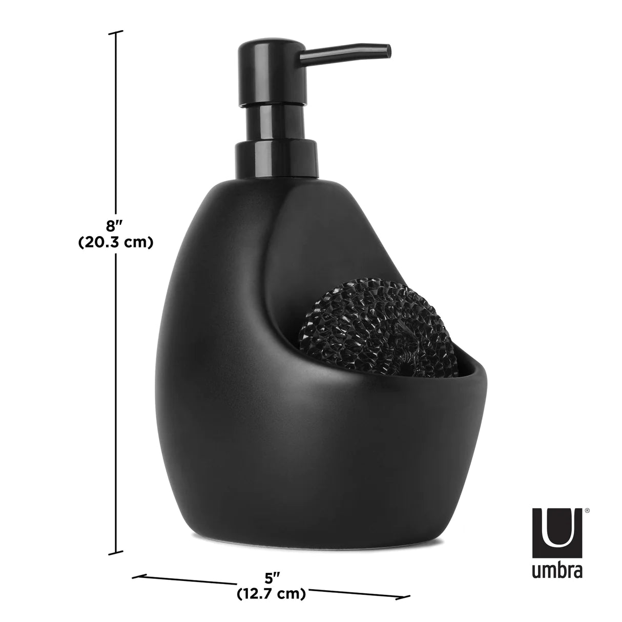 Dispensador de Jabón con Porta Esponja Joey Negro – Cerámica Premium para Cocina Moderna