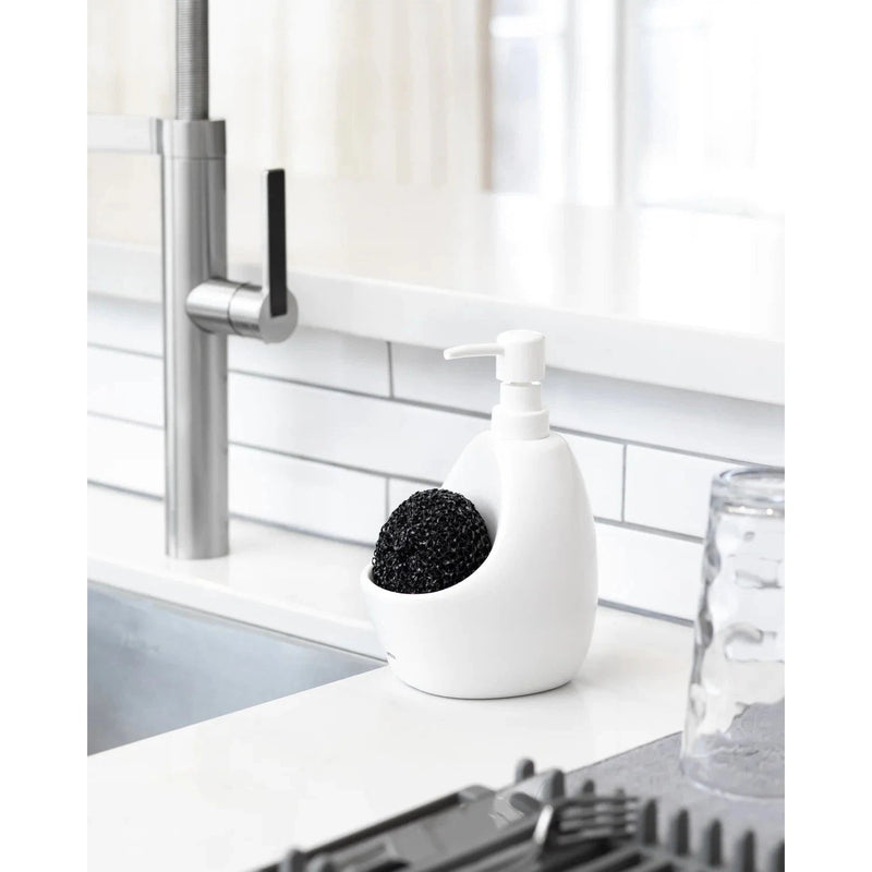 Dispensador de jabón con porta esponja Joey blanco · cerámica premium para cocina moderna