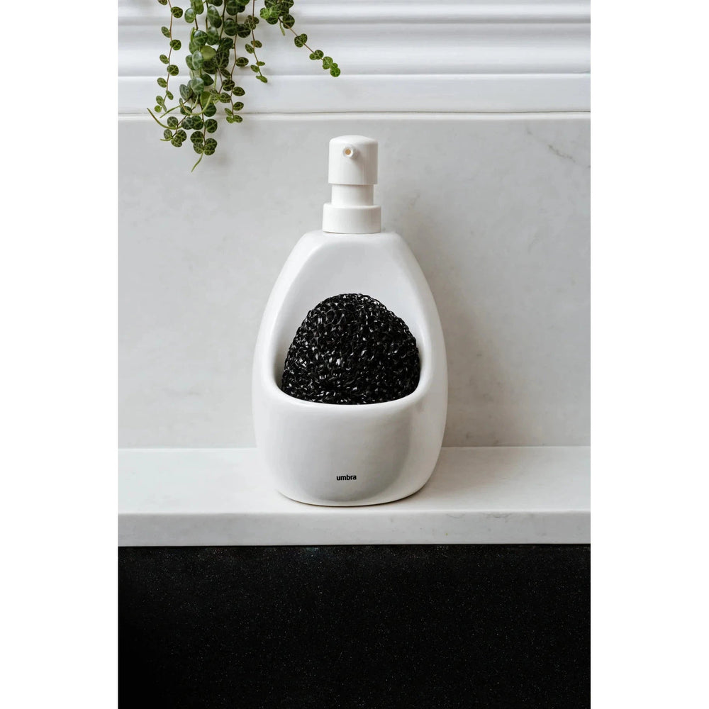 Dispensador de jabón con porta esponja Joey blanco · cerámica premium para cocina moderna