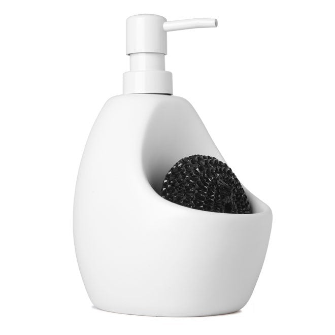 Dispensador de jabón con porta esponja Joey blanco · cerámica premium para cocina moderna