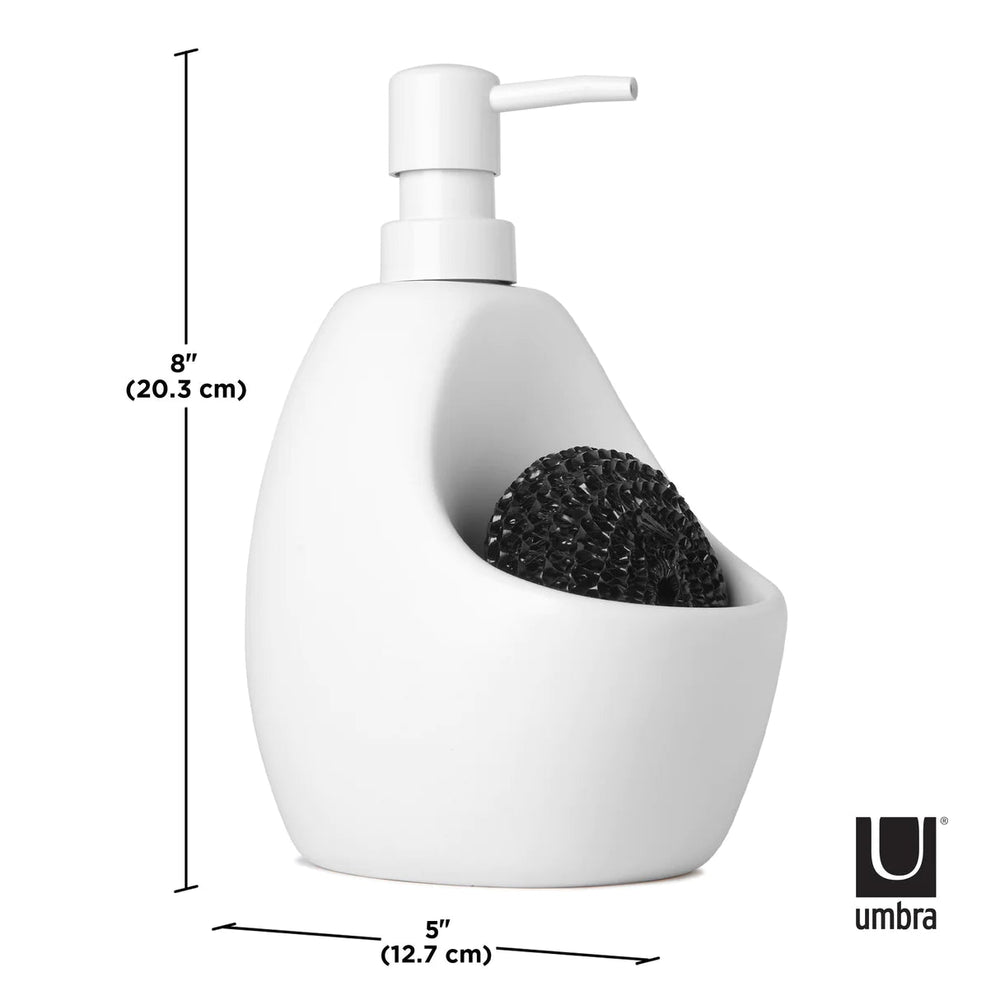 Dispensador de jabón con porta esponja Joey blanco · cerámica premium para cocina moderna