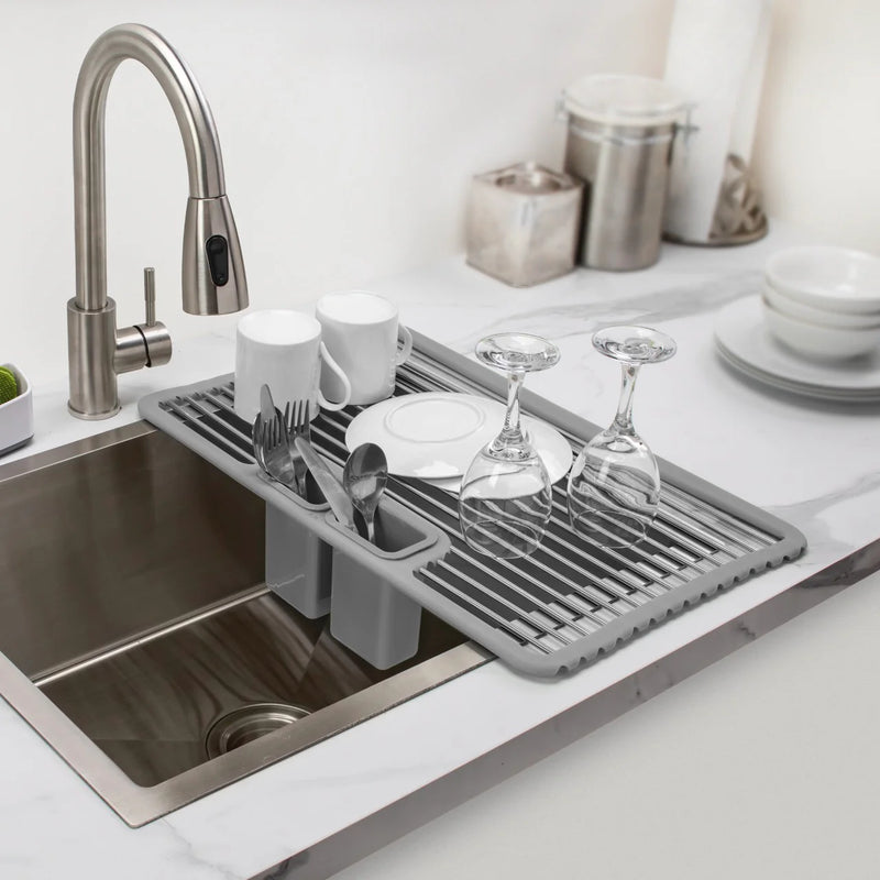 Escurridor Extensible sobre Lavadero con Porta-Cubiertos gris