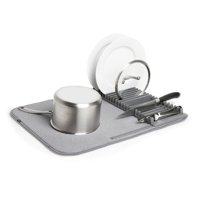 Escurridor de Platos Plegable Udry Gris – Con Mat de Microfibra y Rack Removible