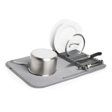 Escurridor de Platos Plegable Udry Gris – Con Mat de Microfibra y Rack Removible