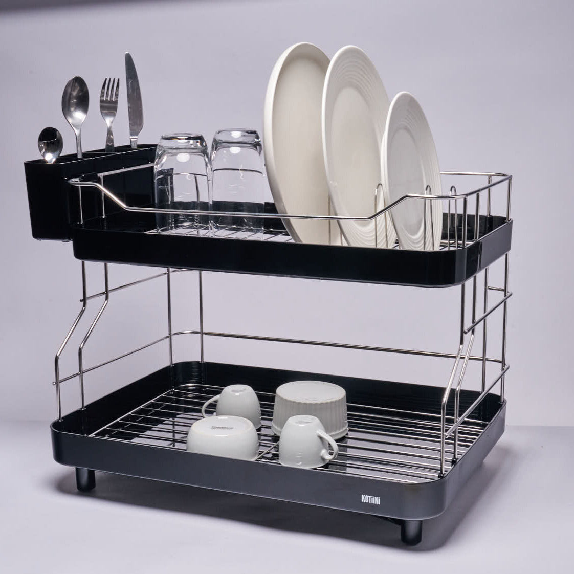 Escurridor de Platos Smart Plus 2 Niveles Negro – Alta Capacidad, Drenaje 360°, Diseño Moderno para Cocina Ordenada