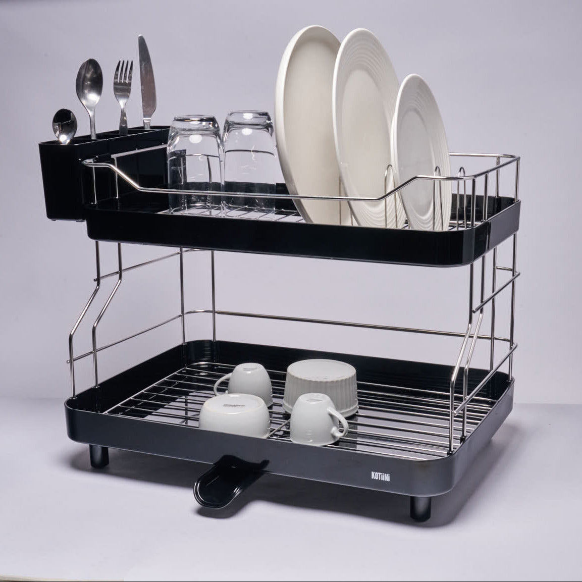 Escurridor de Platos Smart Plus 2 Niveles Negro – Alta Capacidad, Drenaje 360°, Diseño Moderno para Cocina Ordenada