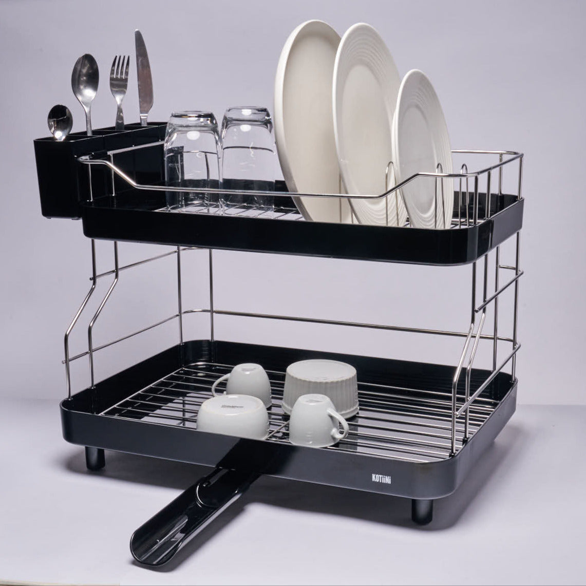 Escurridor de Platos Smart Plus 2 Niveles Negro – Alta Capacidad, Drenaje 360°, Diseño Moderno para Cocina Ordenada