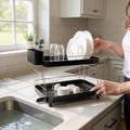 Escurridor de Platos Smart Plus 2 Niveles Negro – Alta Capacidad, Drenaje 360°, Diseño Moderno para Cocina Ordenada