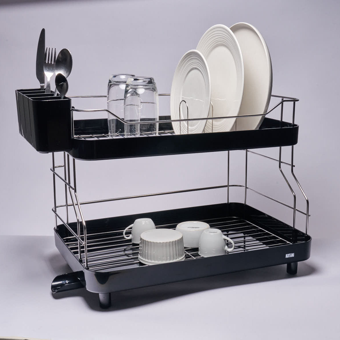 Escurridor de Platos Smart Plus 2 Niveles Negro – Alta Capacidad, Drenaje 360°, Diseño Moderno para Cocina Ordenada