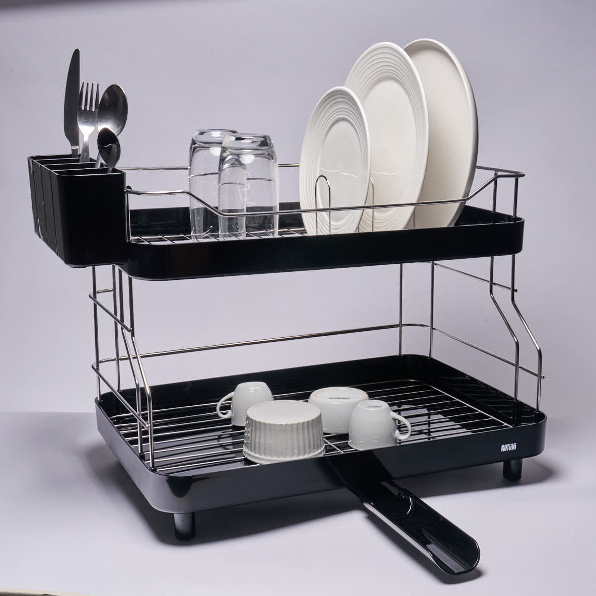 Escurridor de Platos Smart Plus 2 Niveles Negro – Alta Capacidad, Drenaje 360°, Diseño Moderno para Cocina Ordenada