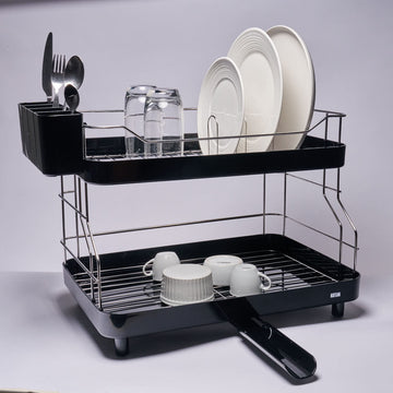 Escurridor de Platos Smart Plus 2 Niveles Negro – Alta Capacidad, Drenaje 360°, Diseño Moderno para Cocina Ordenada