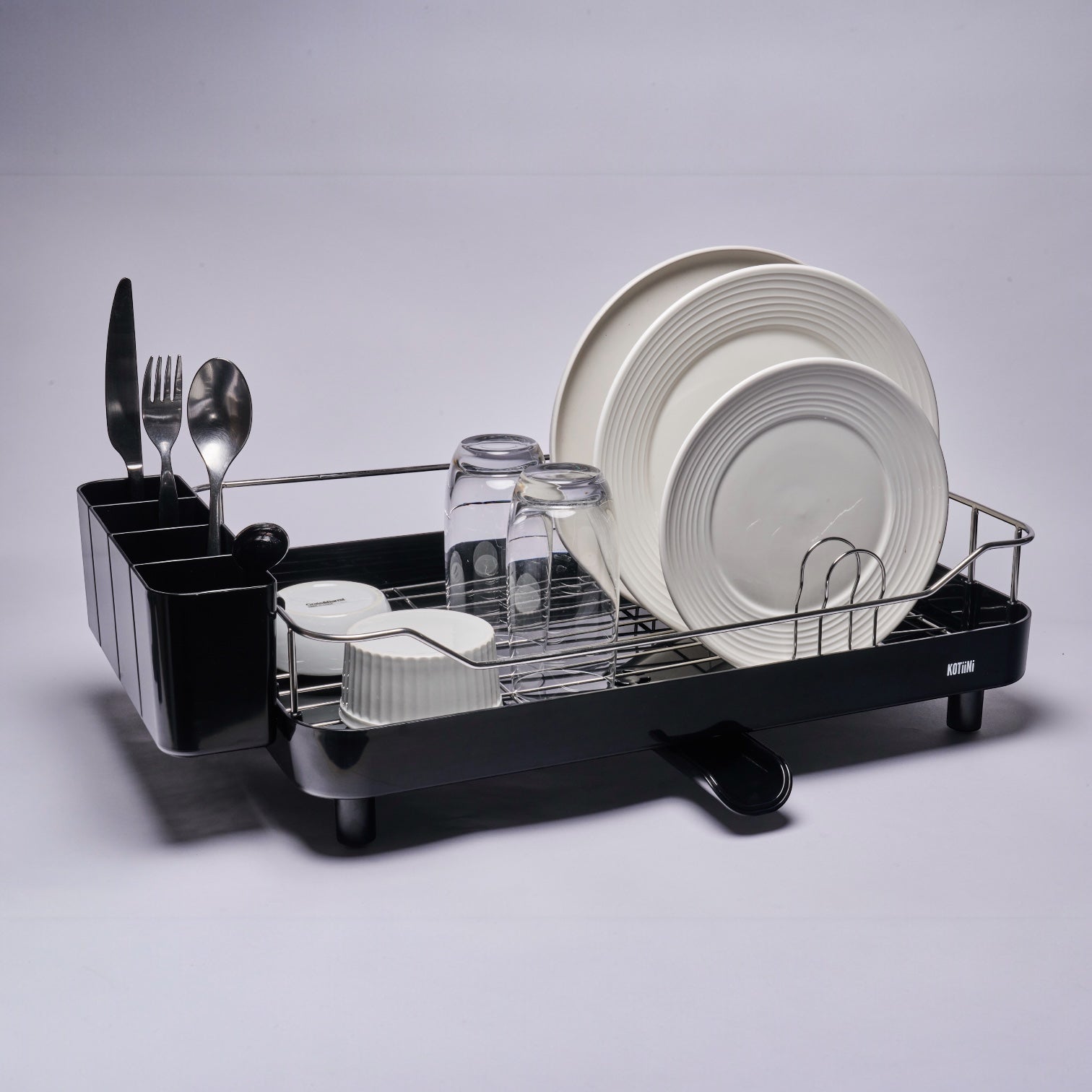 Escurridor de Platos Smart Plus Large Negro 1 Nivel - Drenaje 360°, Alta Capacidad y Diseño Moderno para Cocina