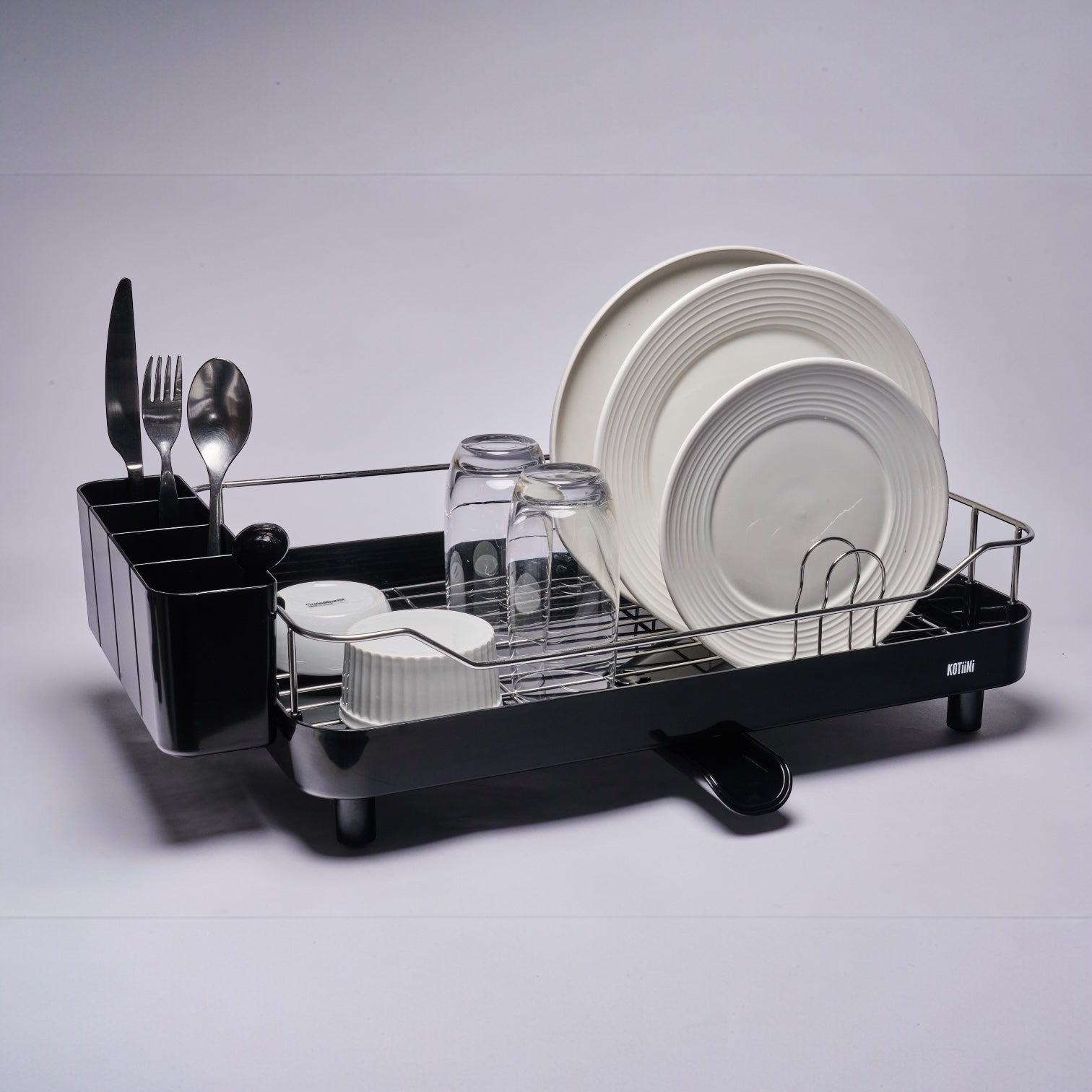 Escurridor de Platos Smart Plus Large Negro 1 Nivel - Drenaje 360°, Alta Capacidad y Diseño Moderno para Cocina
