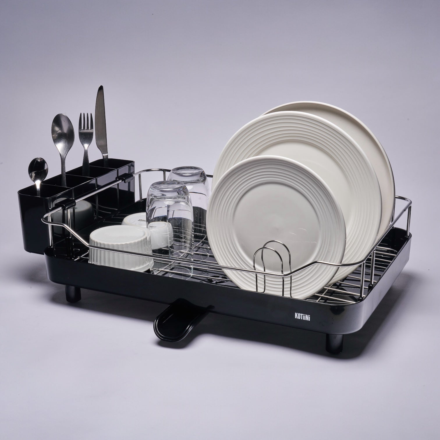 Escurridor de Platos Smart Plus Large Negro 1 Nivel - Drenaje 360°, Alta Capacidad y Diseño Moderno para Cocina