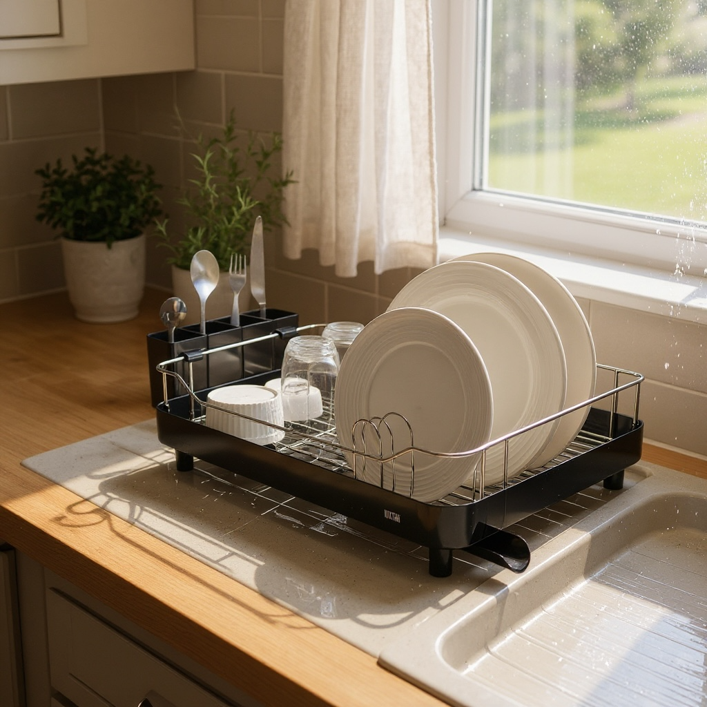Escurridor de Platos Smart Plus Large Negro 1 Nivel - Drenaje 360°, Alta Capacidad y Diseño Moderno para Cocina