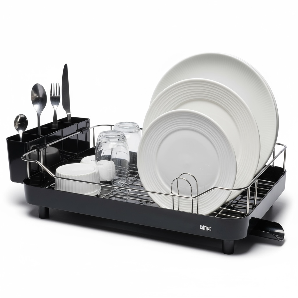 Escurridor de Platos Smart Plus Large Negro 1 Nivel - Drenaje 360°, Alta Capacidad y Diseño Moderno para Cocina