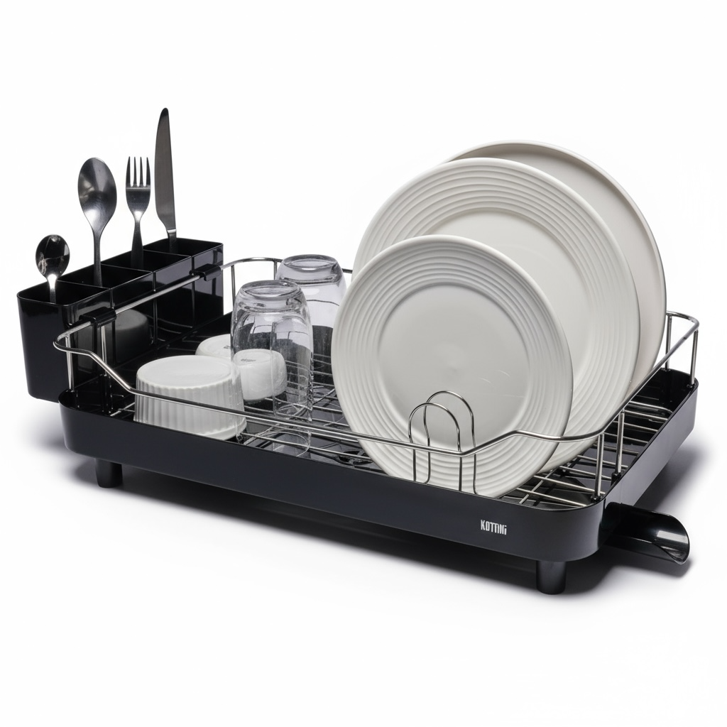 Escurridor de Platos Smart Plus Large Negro 1 Nivel - Drenaje 360°, Alta Capacidad y Diseño Moderno para Cocina