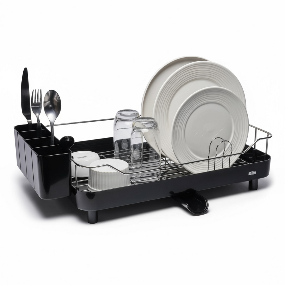 Escurridor de Platos Smart Plus Large Negro 1 Nivel - Drenaje 360°, Alta Capacidad y Diseño Moderno para Cocina