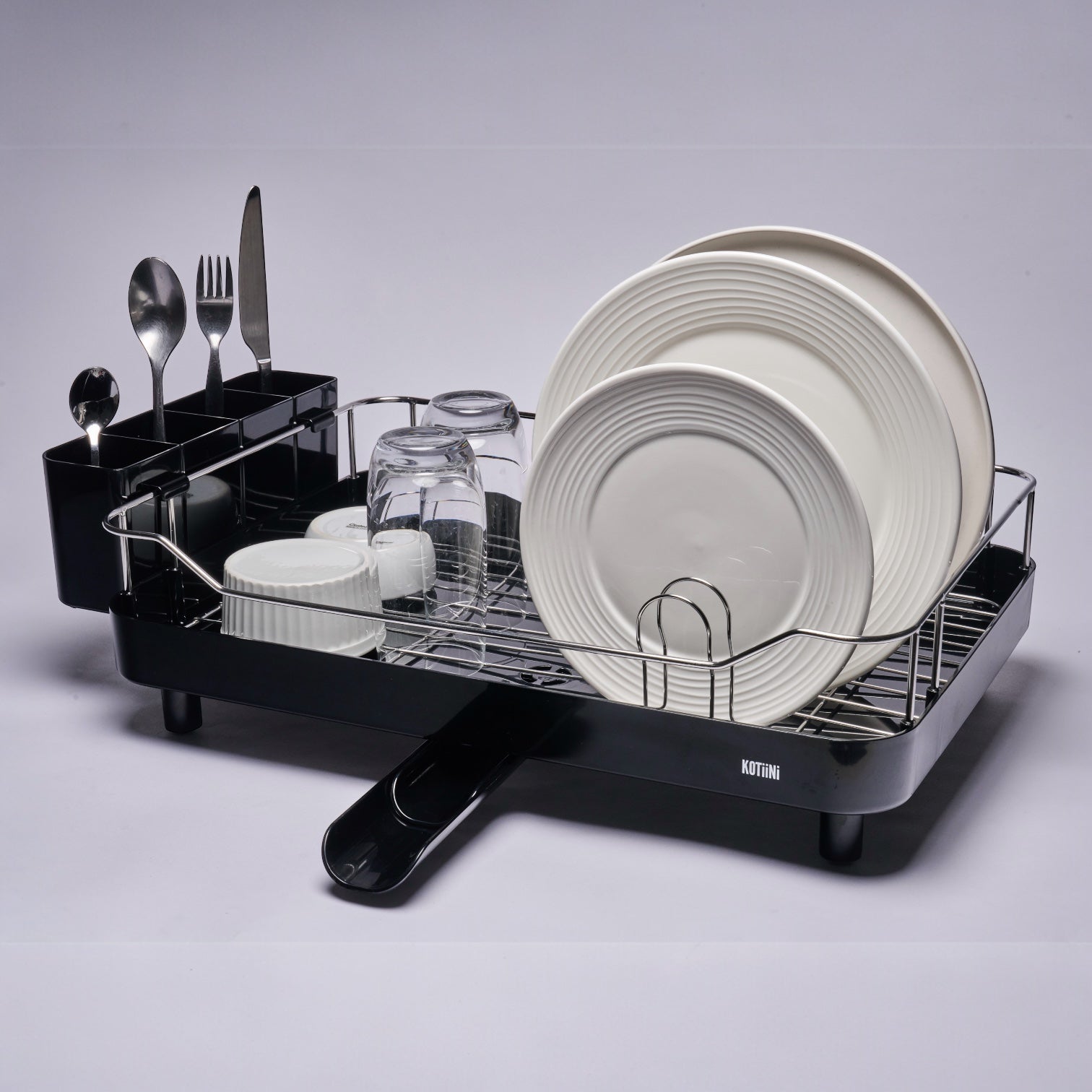 Escurridor de Platos Smart Plus Large Negro 1 Nivel - Drenaje 360°, Alta Capacidad y Diseño Moderno para Cocina