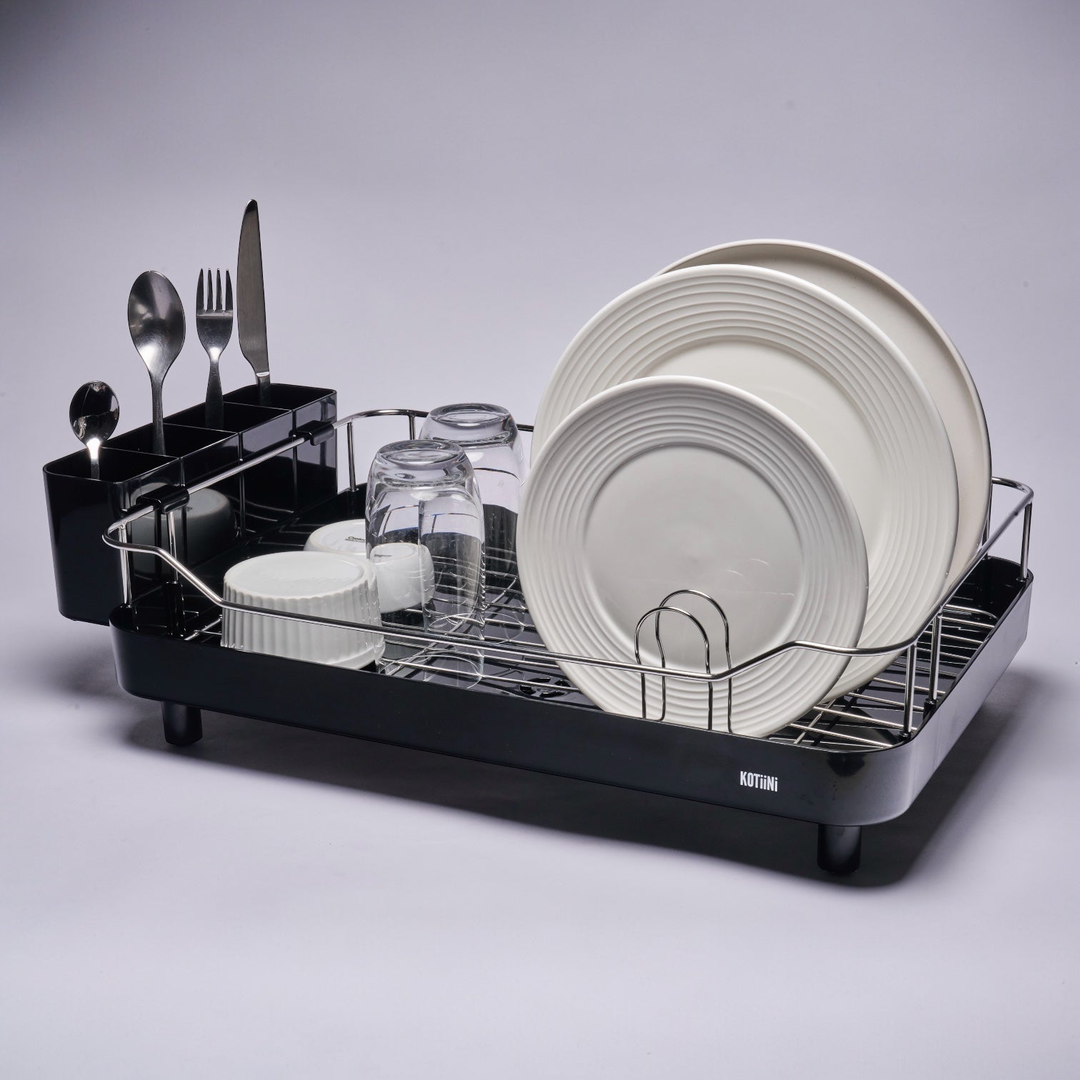 Escurridor de Platos Smart Plus Large Negro 1 Nivel - Drenaje 360°, Alta Capacidad y Diseño Moderno para Cocina